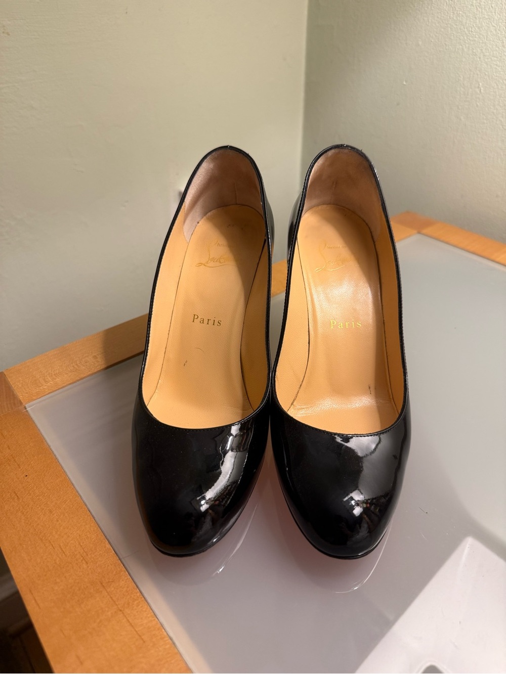 Christian Louboutin Black Patent Round-Toe Stilettos